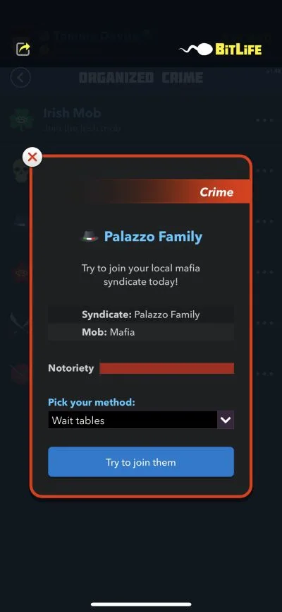 joining the local mafia in bitlife