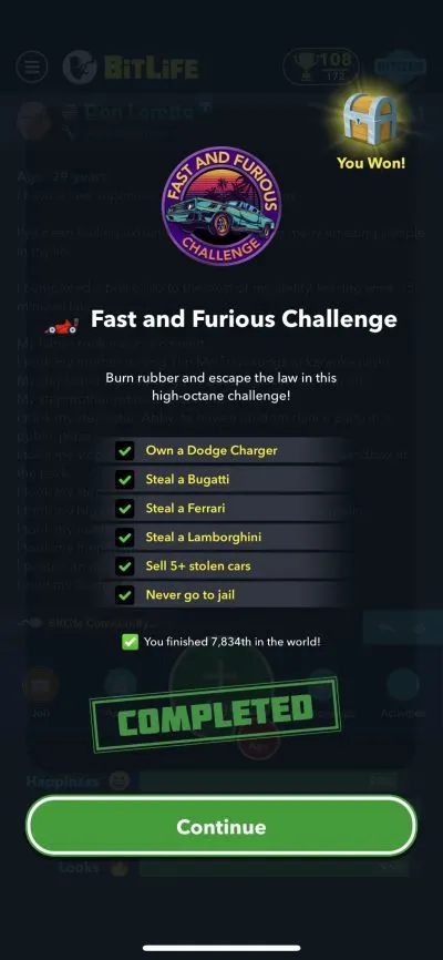 bitlife fast and furious challenge requirements