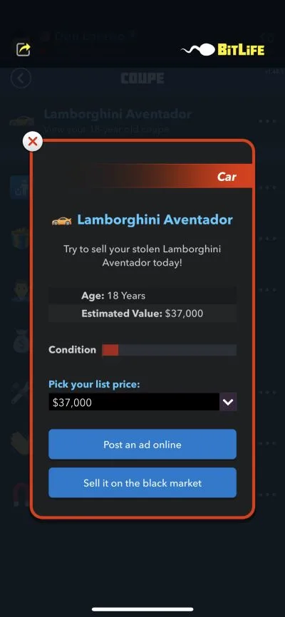 bitlife lamborghini aventador