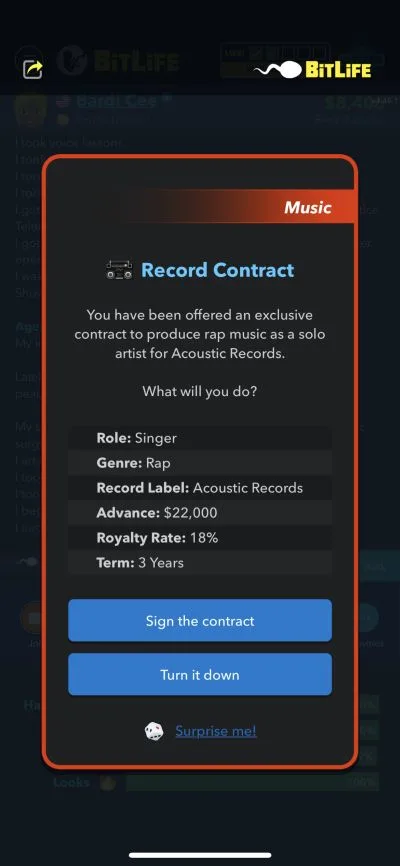 bitlife record contract