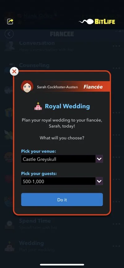royal wedding in bitlife