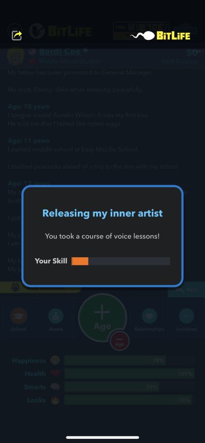 getting voice lessons in bitlife