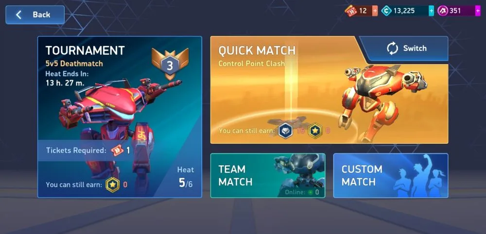 mech arena robot showdown battle menu