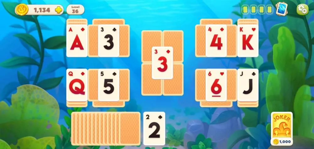 removing 5 cards in a row in undersea solitaire tripeaks