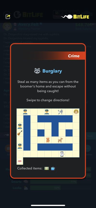 stealing items in bitlife