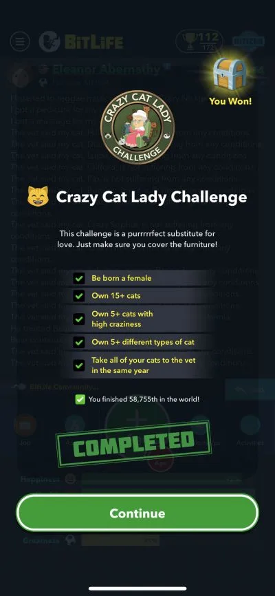 bitlife crazy cat challenge requirements