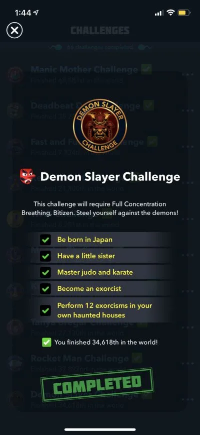 bitlife demon slayer challenge requirements
