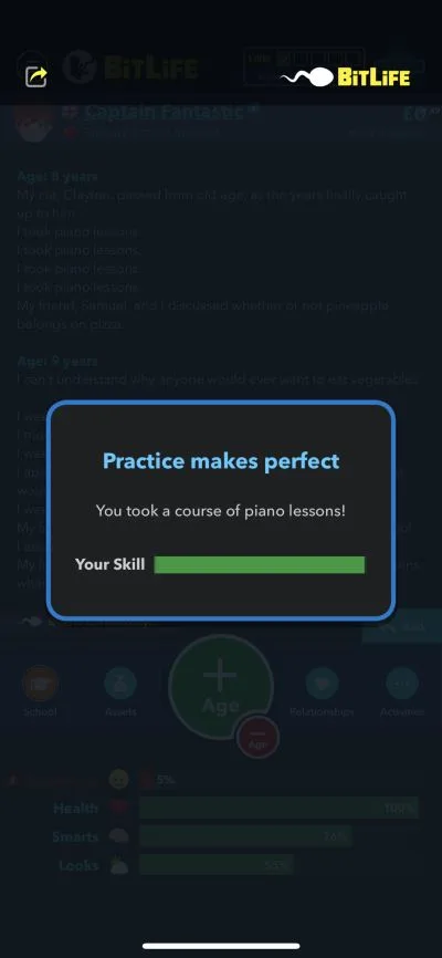 taking piano lessons in bitlife