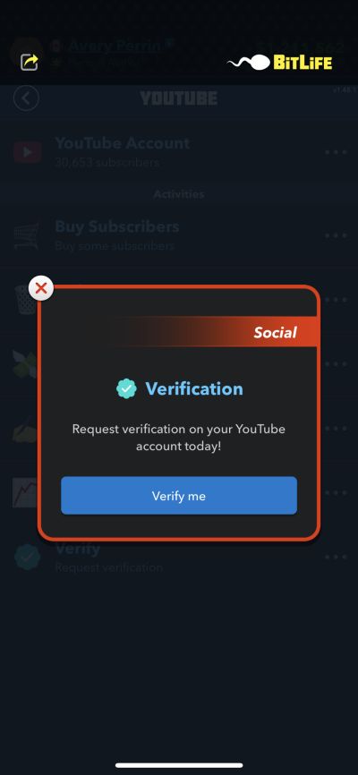 verifying youtube account in bitlife