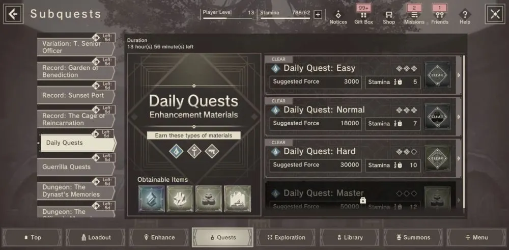 nier reincarnation daily quests