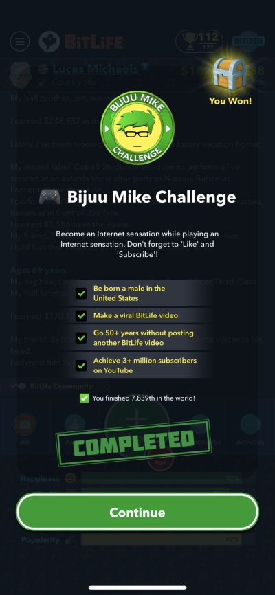 bitlife bijuu mike challenge requirements