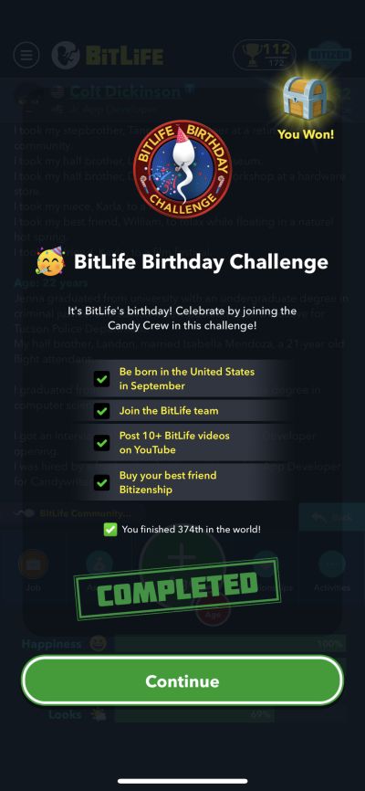 bitlife birthday challenge requirements