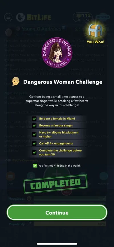 bitlife dangerous woman challenge requirements