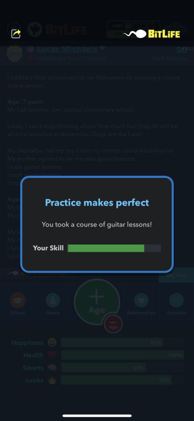 taking guitar lessons in bitlife