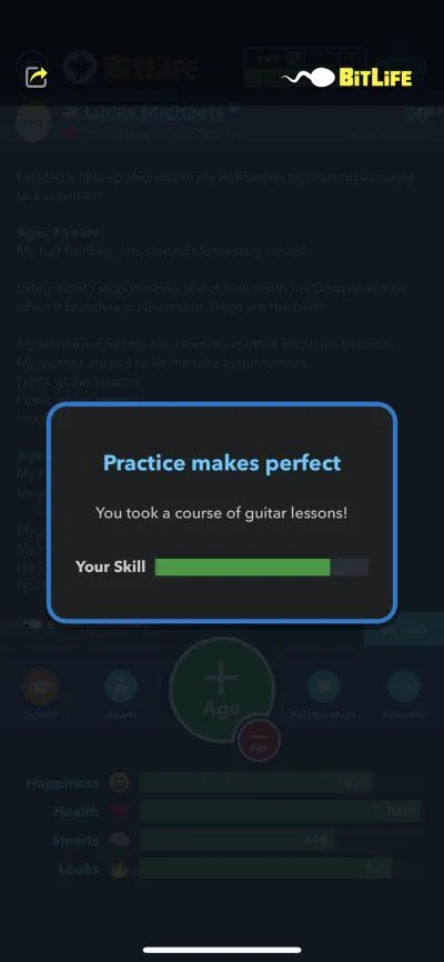 taking guitar lessons in bitlife