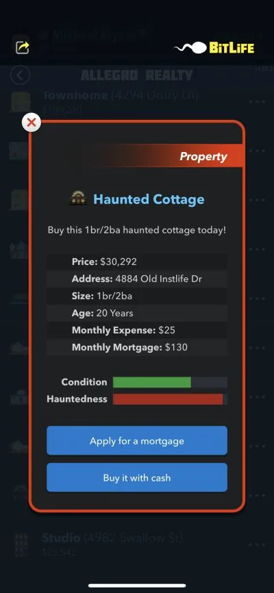 haunted cottage in bitlife