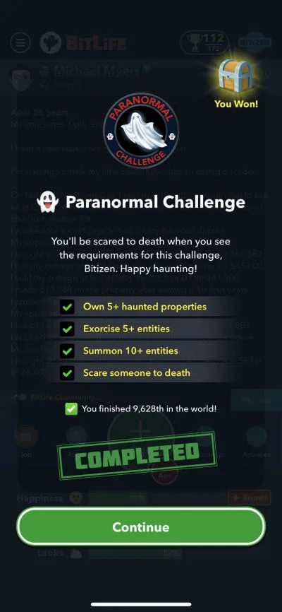 bitlife paranormal challenge requirements