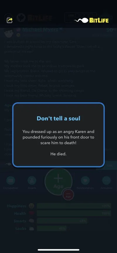 scaring someone to death in bitlife