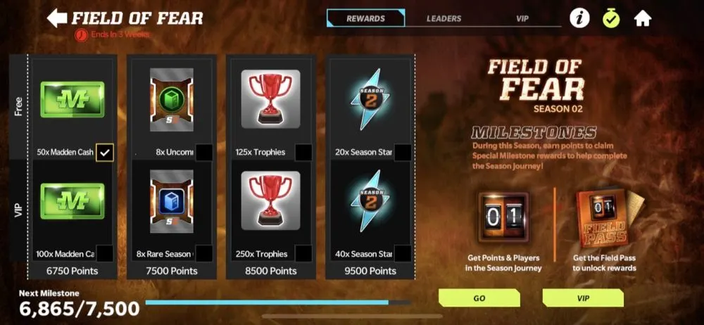 madden nfl 22 mobile field of fear milestone rewards