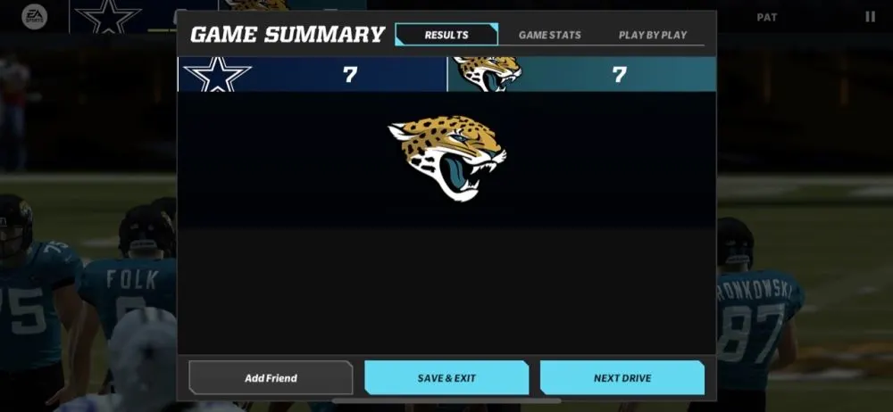 madden nfl 22 mobile game result