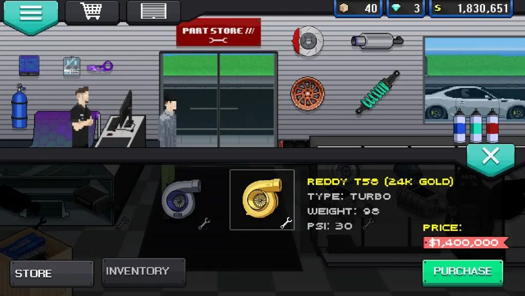 pixel car racer part store