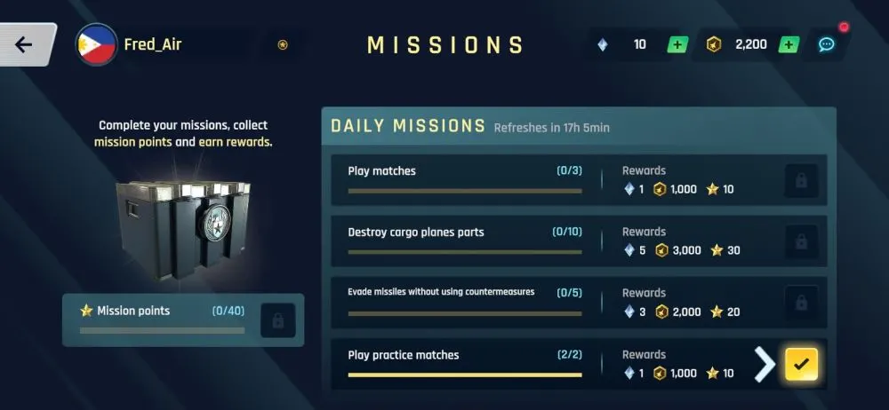 sky warriors daily missions