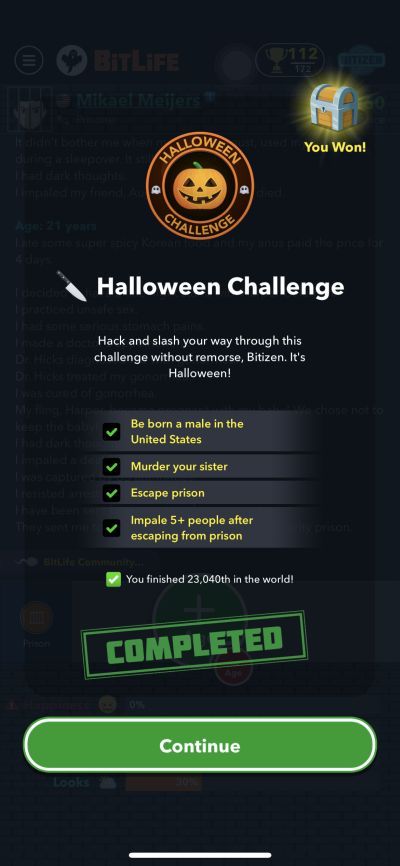 bitlife halloween challenge requirements