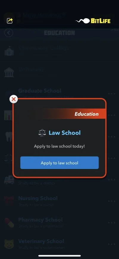 bitlife law school application