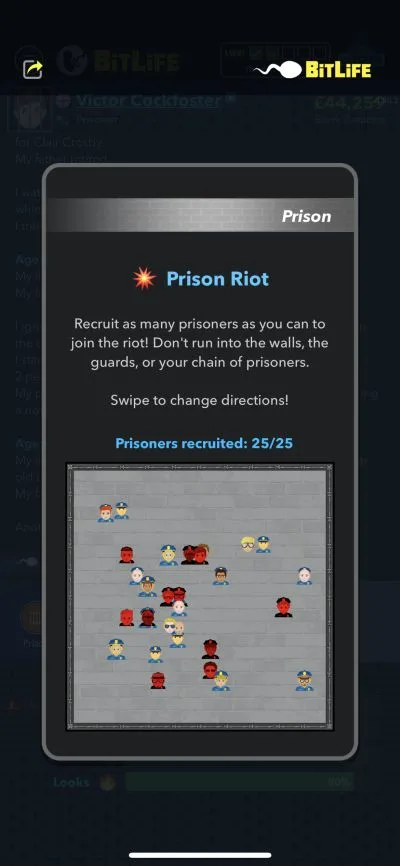 prison riot mini game in bitlife
