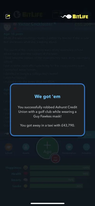 robbing a bank in bitlife