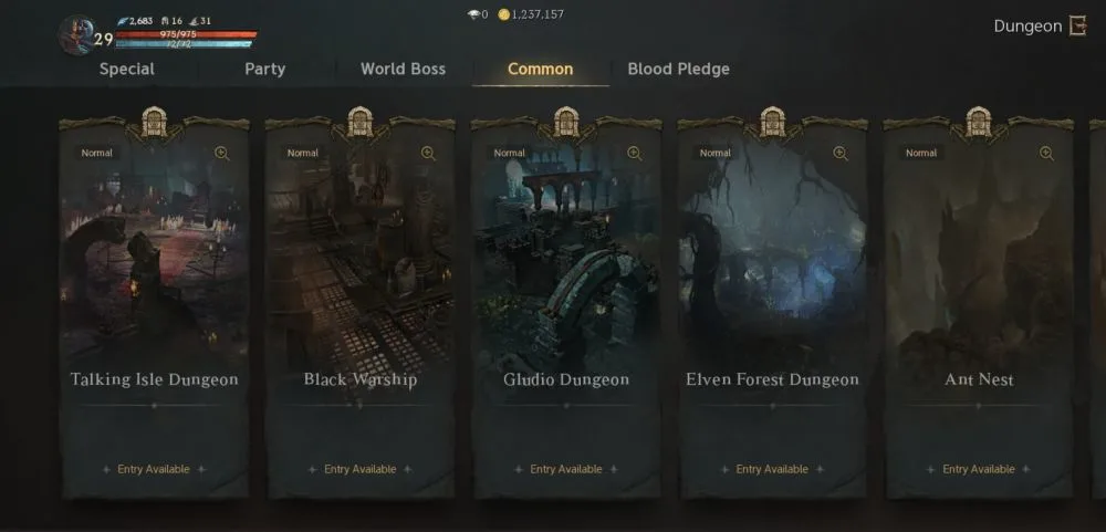 lineage w common dungeon