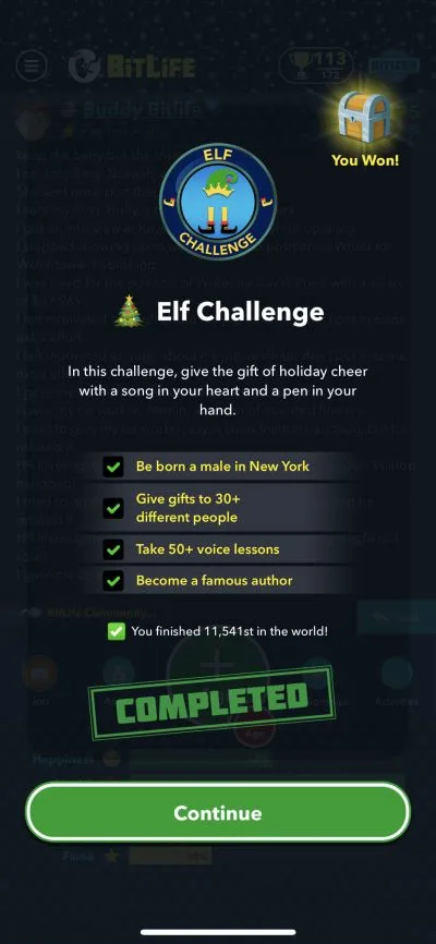 bitlife elf challenge requirements
