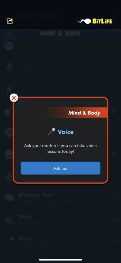 taking voice lessons in bitlife