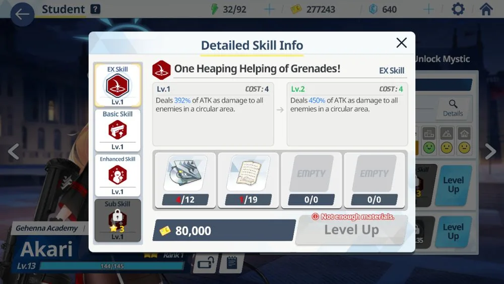 blue archive ex skill upgrade