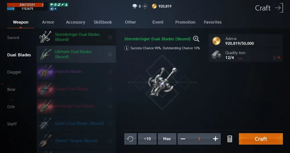 crafting items in lineage2m