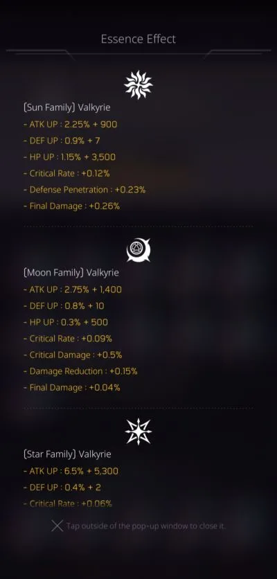 valkyrie rush essence effect