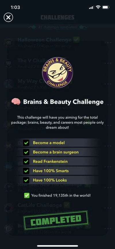 bitlife brains and beauty challenge requirements