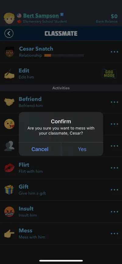messing with a classmate in bitlife