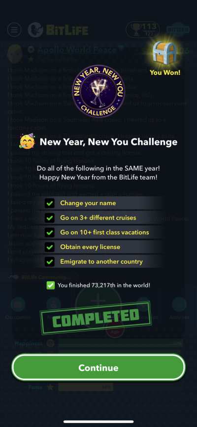 bitlife new year new you challenge requirements