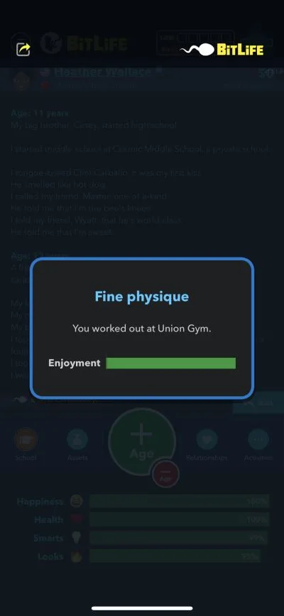 working out in bitlife