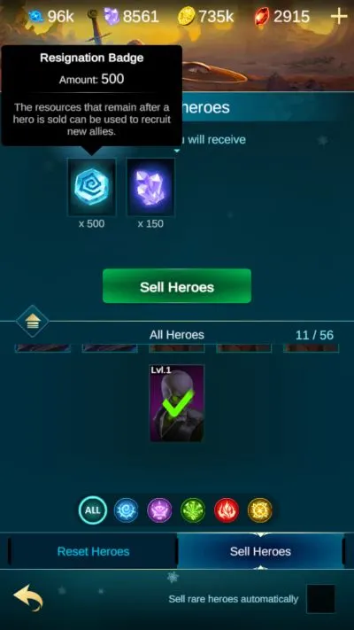 selling heroes in blitz rise of heroes