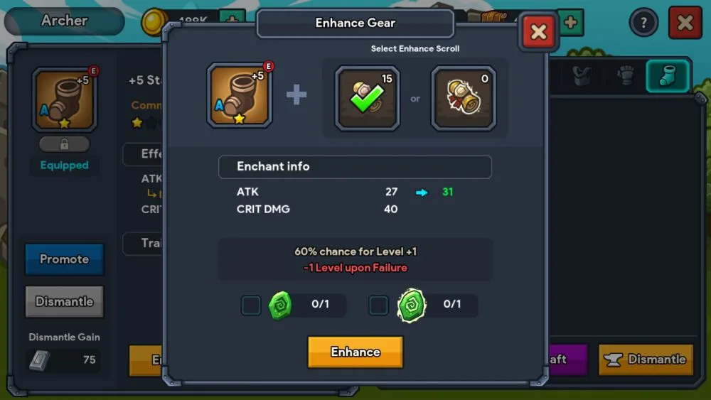 idle kingdom defense enhance gear