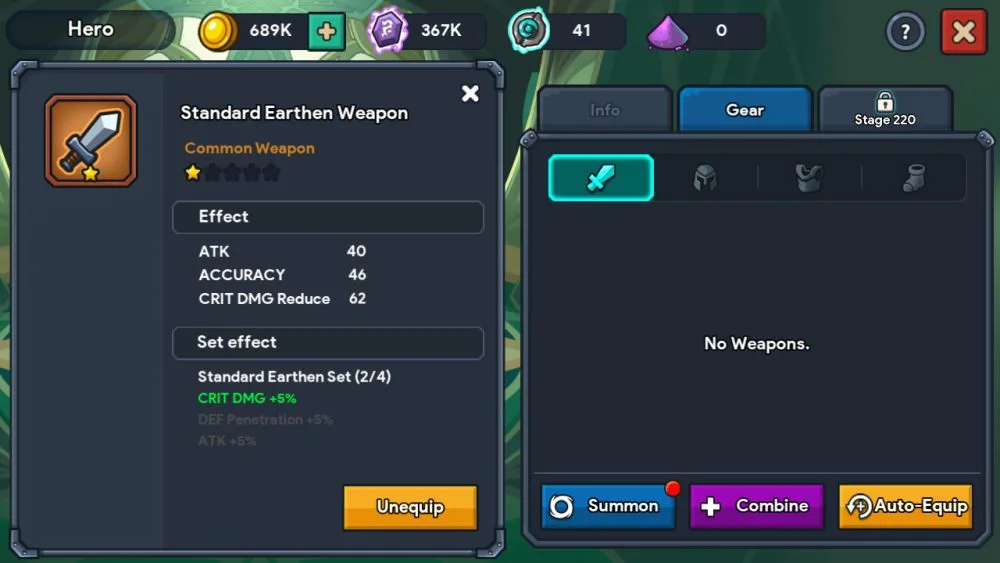 idle kingdom defense hero gear