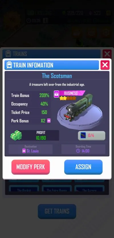 idle railway tycoon train information