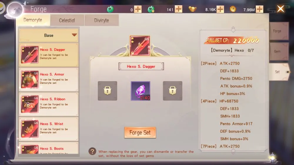 mirage perfect skyline gear set gem