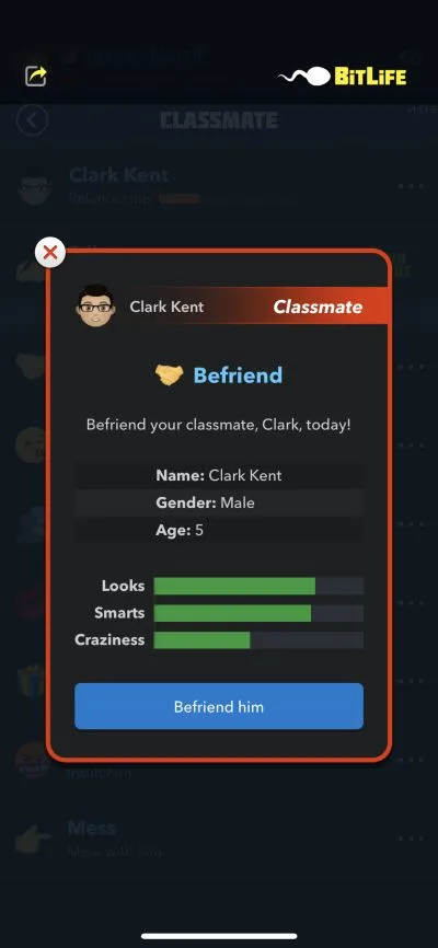 befriending a classmate in bitlife