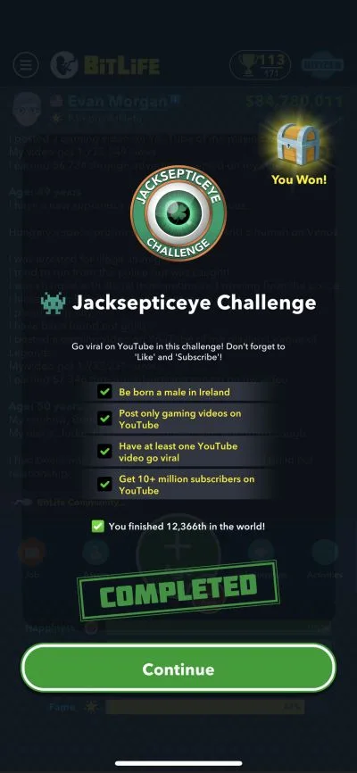 bitlife jacksepticeye challenge requirements