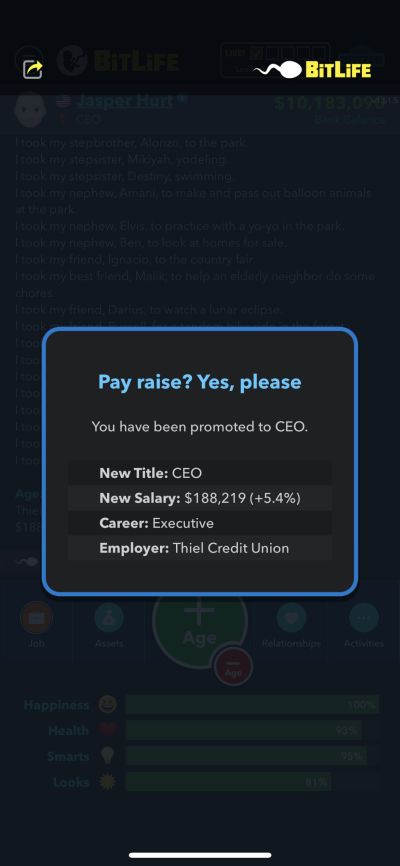 getting promoted to ceo in bitlife