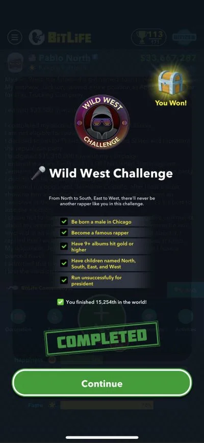 bitlife wild west challenge requirements