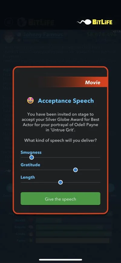 bitlife acceptance speech